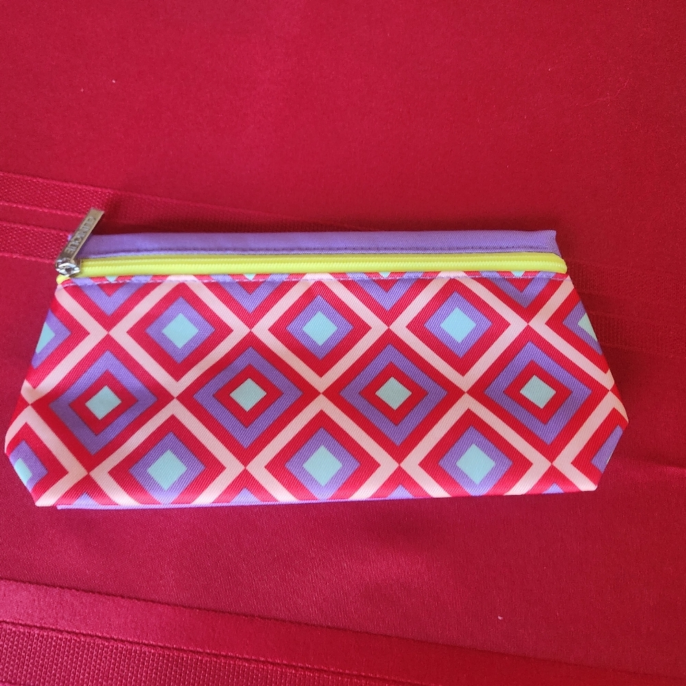 Clinique Pink And Purple Geometric Patterned Pouch